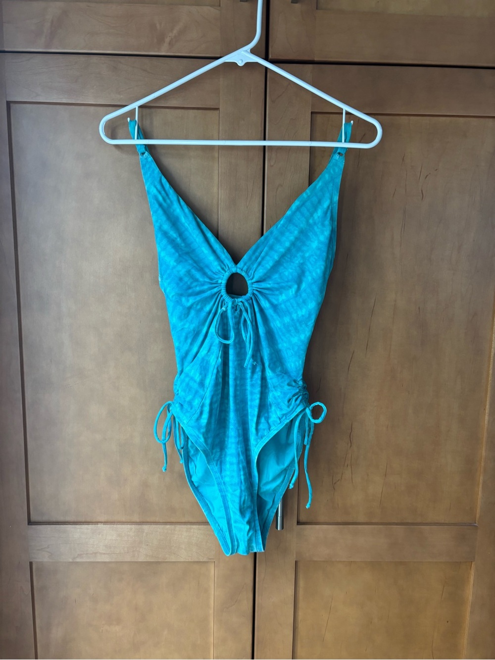 Womens Turquoise One-Piece Swim Suit with Keyhole Front